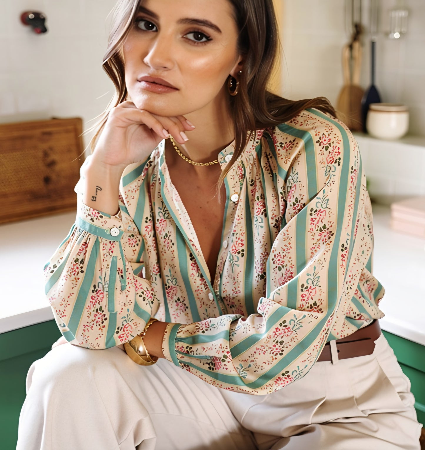 Chemise Adèle – imprimé fleuri rayé