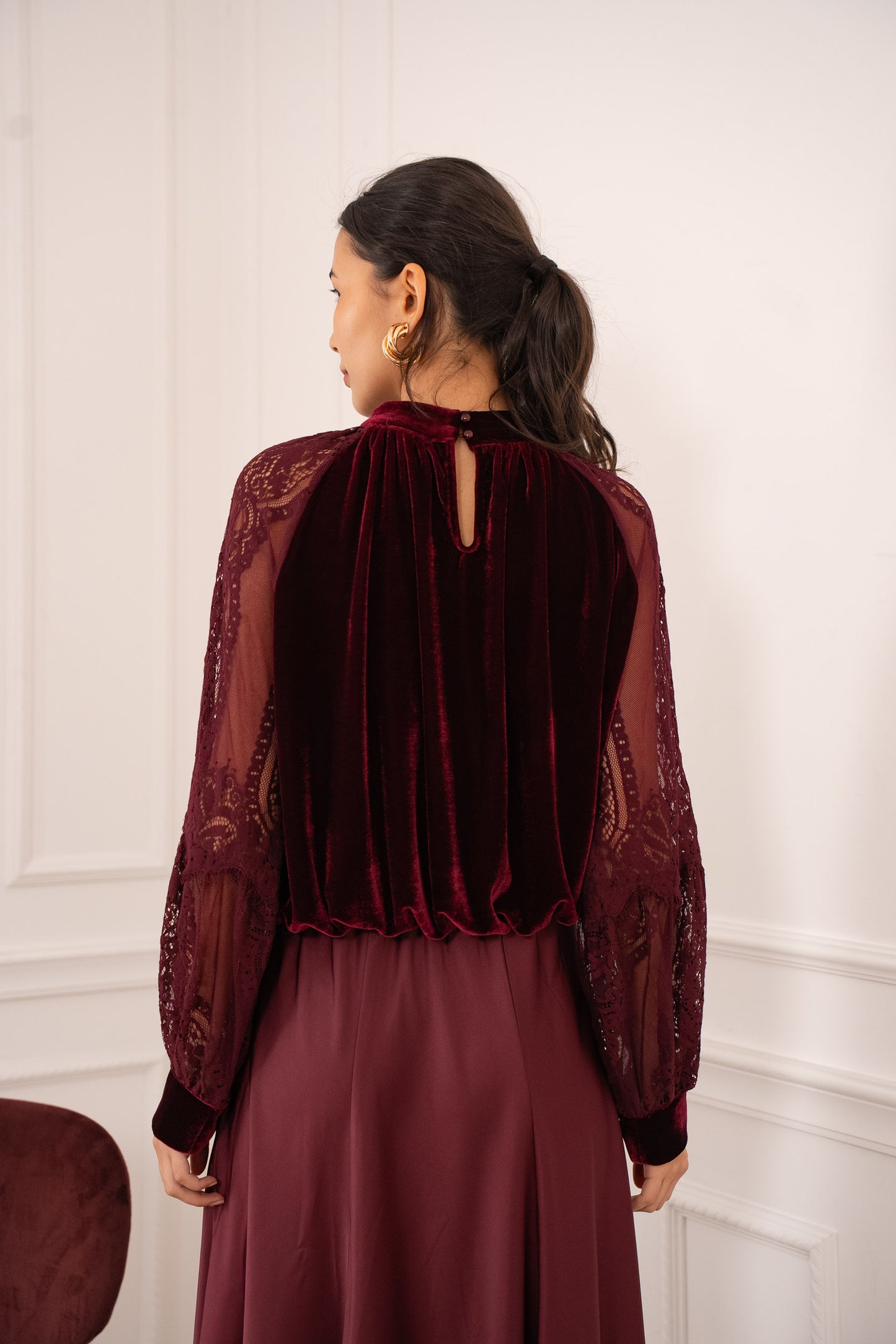 Blouse Festive - velours & dentelle femme