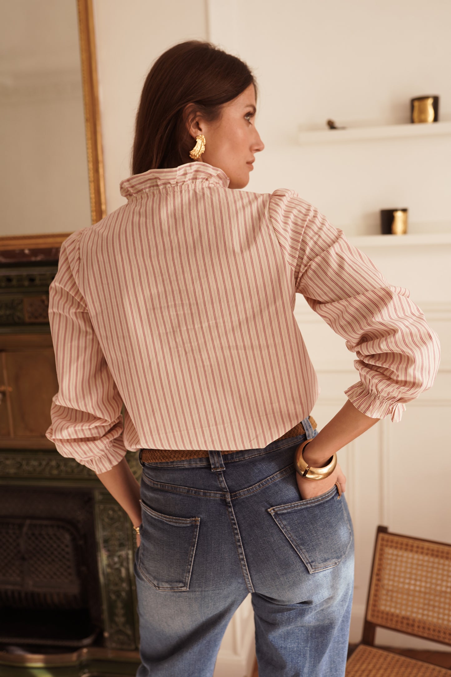 Chemise Louise - rayures roses et écru