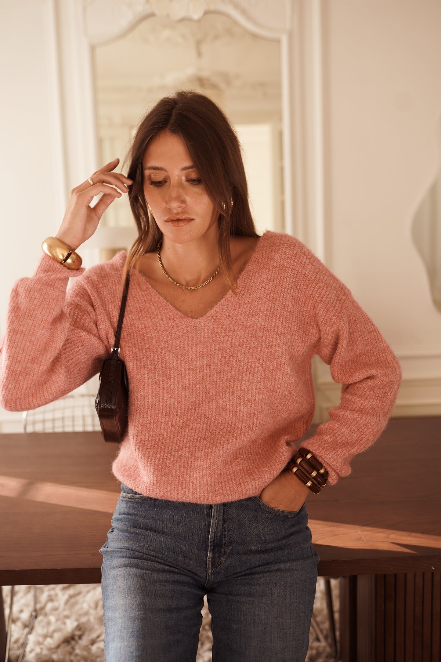 Pull Angéline - Maille rose & Noeud au dos