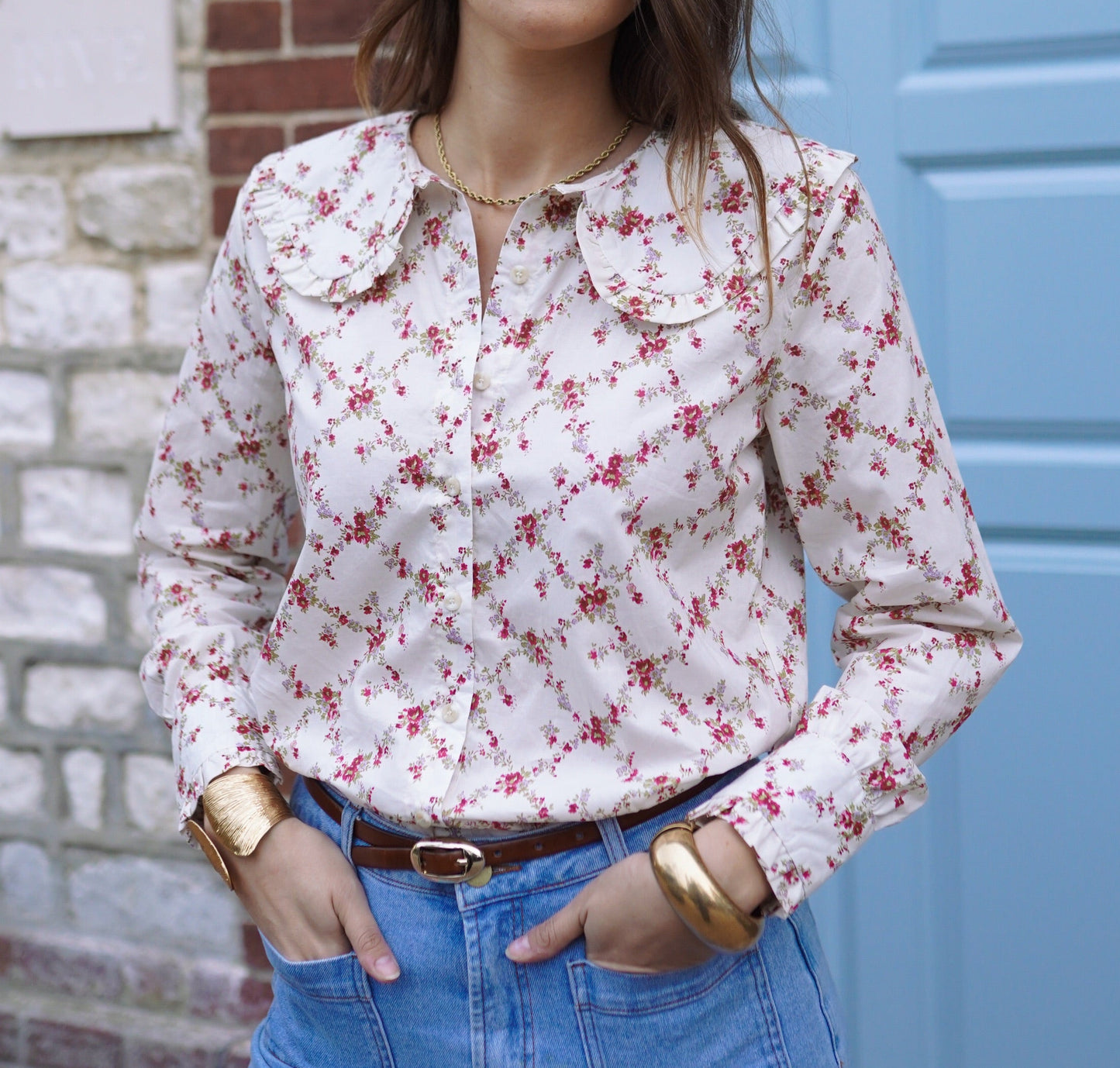 Blouse Éléonore – Imprimé Fleuri & Col Claudine