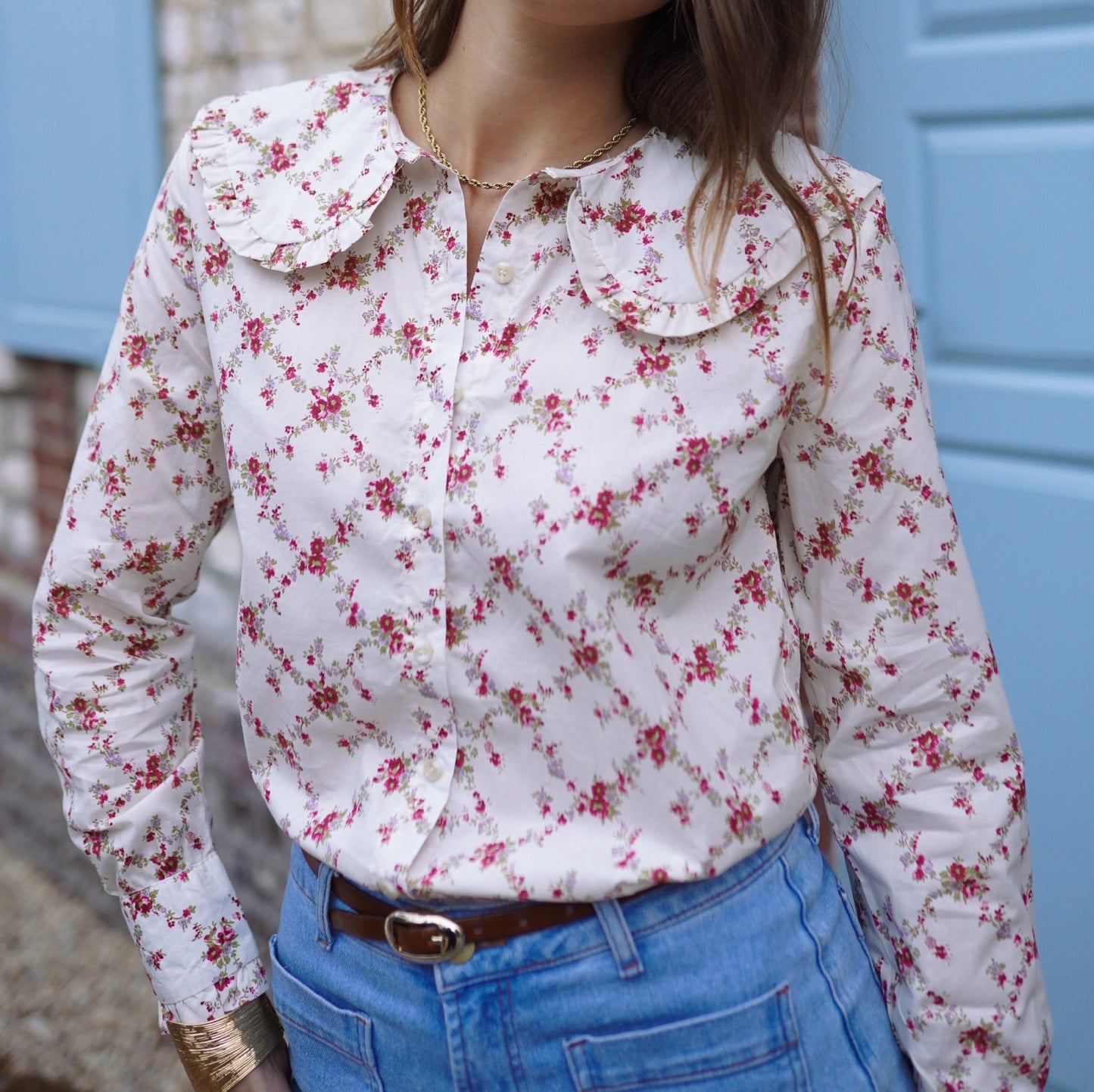 Blouse Éléonore – Imprimé Fleuri & Col Claudine